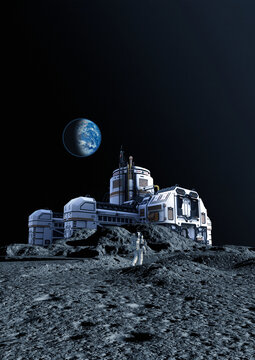Industrial mining complex on Moon, illustration