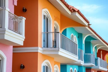 Obraz premium Vibrant, colorful buildings with balconies
