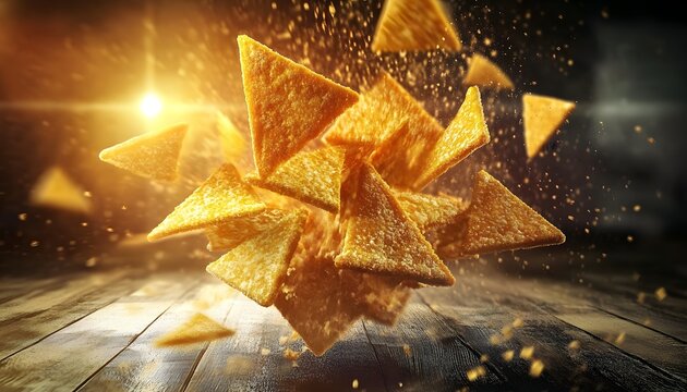 Chips flying in the air - Powered by Adobe