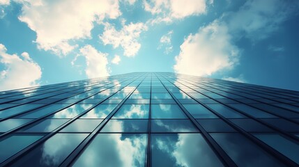 Modern skyscraper, reflecting clouds