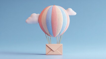 Pastel hot air balloon, mail, clouds