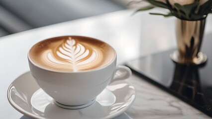 White Cup Latte Art Close Up