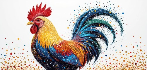 Pointillism Style Rooster Art