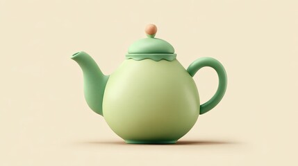 Light green tea pot, smooth, cartoon style