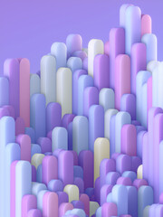 A digital composition of dynamically arranged rounded columns painted in bright colors. 3d render