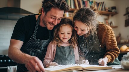 Family of three, a man, a woman and a child