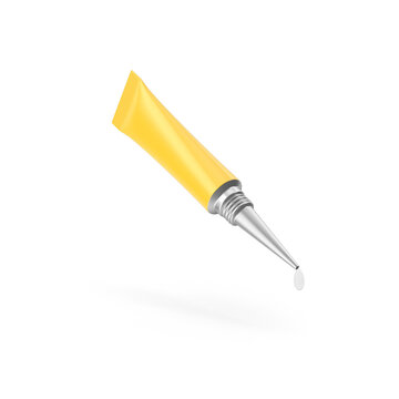 Open yellow super glue tube with drop showing, Transparent PNG image.
