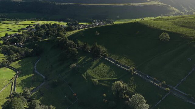 Serene Aerial View of Kettlewell's Lush Green Valleys