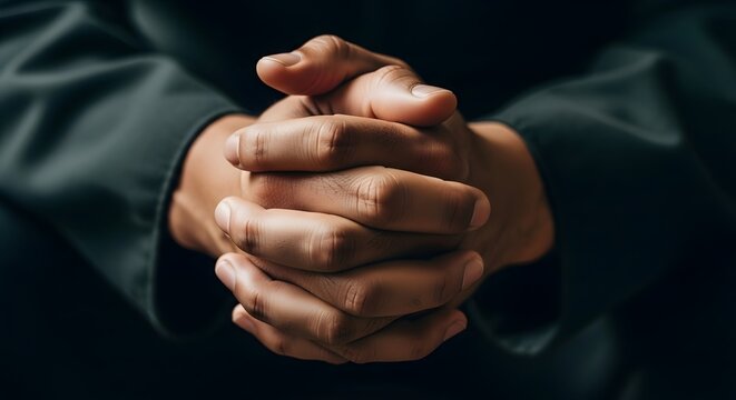 Close up of praying hands dark skin seeking hope and faith concept for religious devotion and spirituality