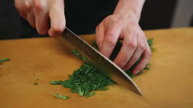 Creating a culinary masterpiece by mincing fresh green dill