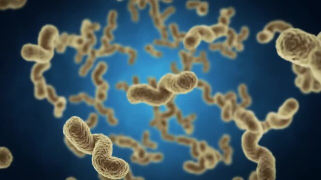 Spiraling microorganisms against a blue backdrop