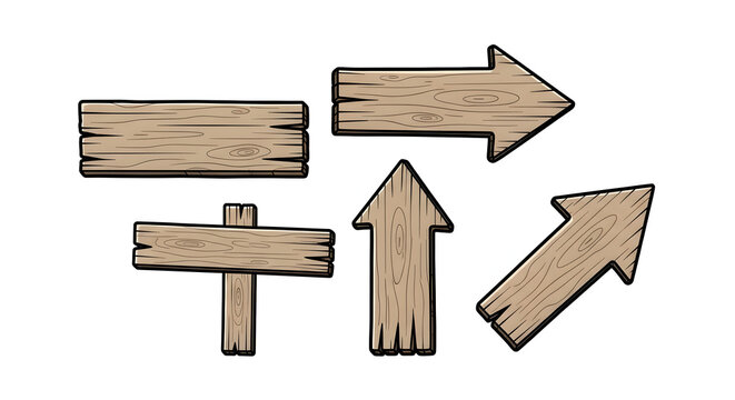 Rustic wooden direction signs and arrows guide your journey, perfect for navigation and design projects.