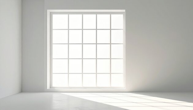 Window mullion shadow grid across matte surface calm geometry with central copy space minimalist interior background