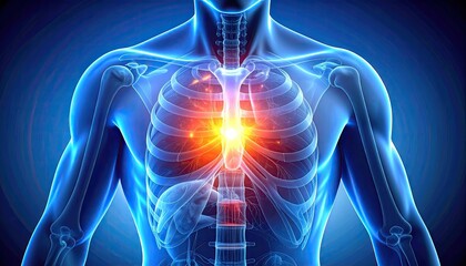 Abstract Blue Human Anatomy with Glowing Internal Organs