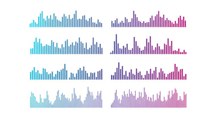 Dynamic audio waveform graphics in blue and purple gradients for modern tech and music themes