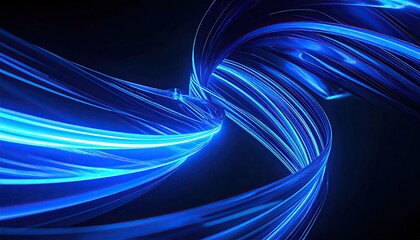 Abstract Blue Neon Light Trails Forming Symmetrical Patterns