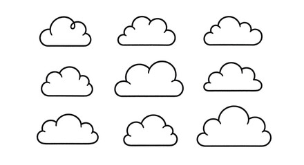 Collection of simple, hand-drawn cloud outlines perfect for graphic design projects