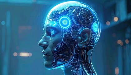 Abstract Digital Brain with Glowing Blue Neuron Network and Futuristic Synapses Artificial Intelligence Concept