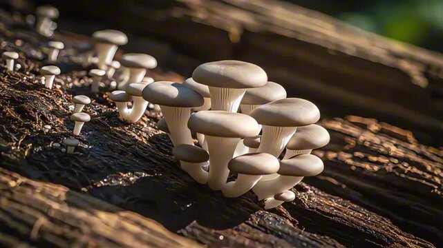Dramatic timelapse of mushrooms growing on a log in forest reveals natures beauty