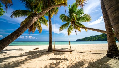 Tropical beach paradise with a swing