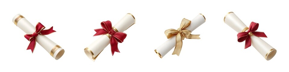 Set of diploma scroll isolated on transparent background