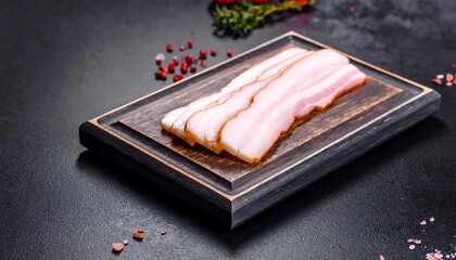 Slices of bacon on a wooden board