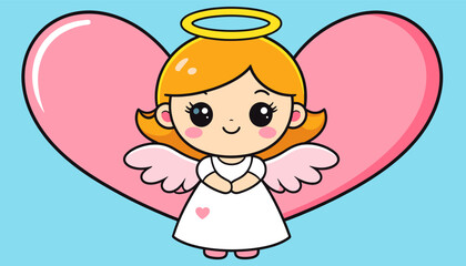 Obraz premium Angel with halo and pink heart illustration