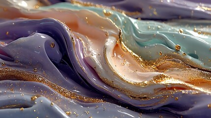 Fototapeta premium Abstract pastel fluid waves with golden sparkle high resolution background