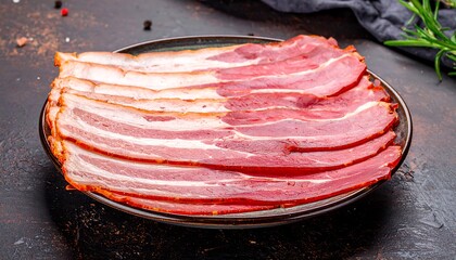 Slices of cured bacon on a plate