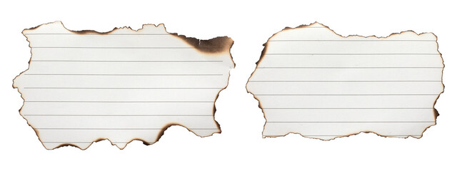 set of burn lined paper with burnt edges isolated on transparent background,note paper message office business tag sign frame