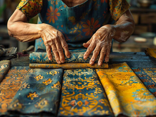 Crafting traditional batik fabrics in a local workshop Generative AI