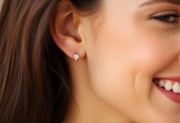 Obraz premium Close-up of Woman's Ear with Delicate Diamond Stud Earrings
