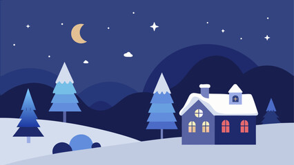 Fototapeta premium Winter landscape with house and trees art