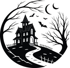 Halloween haunted house Vector File, Halloween night vector Design File, Dark spooky house File