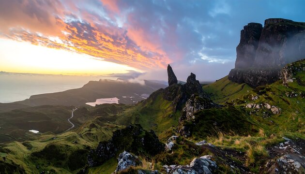 Majestic sunrise over Scottish highlands