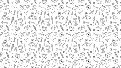 Automotive mechanic tools pattern background vector illustration seamless design art style