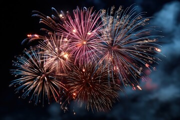 A spectacular bunch of fireworks are brilliantly exploding in the night sky