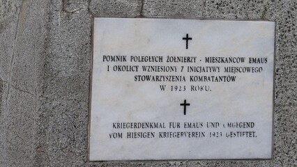 historic Memorial Plaque Dedicated to Fallen Soldiers and Residents of Emaus, Poland