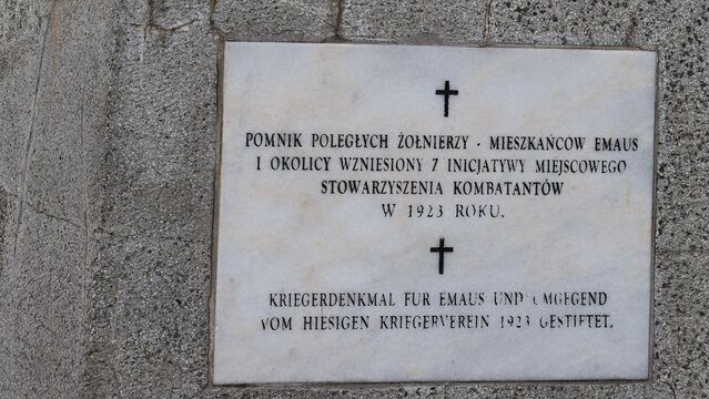 historic Memorial Plaque Dedicated to Fallen Soldiers and Residents of Emaus, Poland