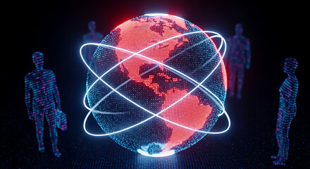 Global Network Connection with Digital People Around the Earth Concept of Communication