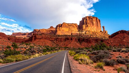 Fototapeta premium Scenic desert road with buttes