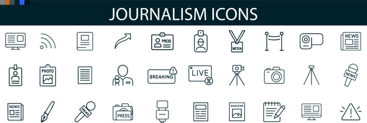 Journalism Icon Set for News Media, Broadcast Tools, and Editorial UI Design