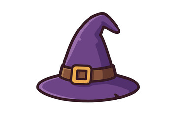 Naklejka premium Witch hat vector illustration. Purple wizard cap in cartoon flat style. Halloween costume accessory icon. Magic fantasy symbol for spooky holiday design on transparent background.