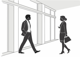 Silhouette of business people in a modern building with large windows and neutral color palette design created with generated ai