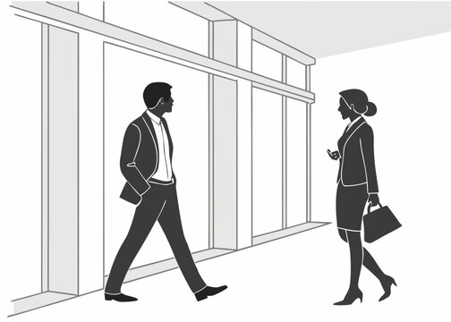 Silhouette of business people in a modern building with large windows and neutral color palette design created with generated ai