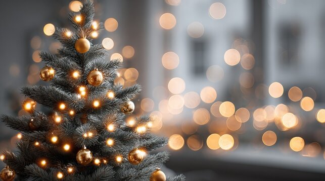 Dreamy festive bokeh with defocused Christmas lights large soft glowing orbs on a blurred background warm golden sparkle holiday ambiance backdrop for greeting cards banners and elegant designs