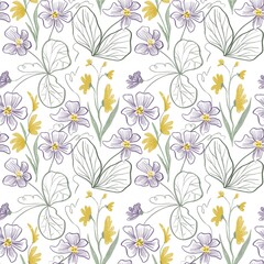 Colorful viola pansy flower meadow seamless pattern. Cute Garden wild Plant background for fashion, wallpapers, print. Many different flowers on the field. Liberty style millefleurs