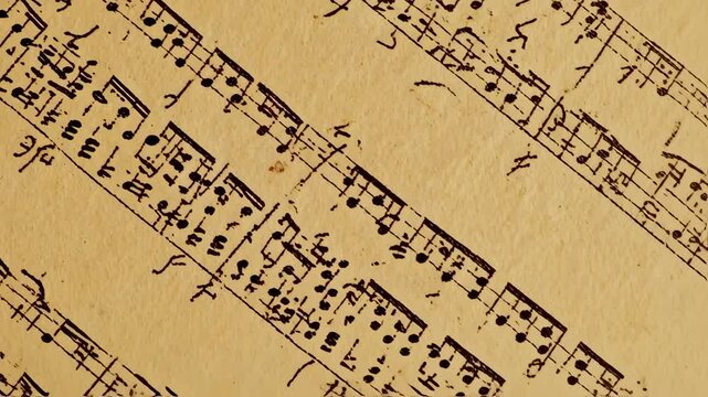 Antique sheet music, aged parchment-like paper with musical notation
