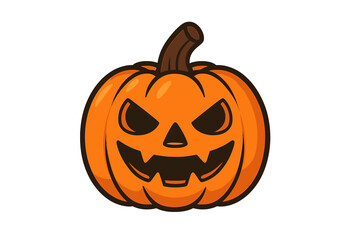 Jack o lantern Halloween pumpkin with a scary evil face. Spooky autumn holiday cartoon vector illustration. Creepy decoration element. Carved gourd symbol icon isolated.