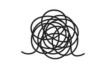 Confused thoughts as a tangled line. Chaos and confusion icon. Brainstorming, problem and solution metaphor. Vector for psychology, mental health, anxiety, stress, depression.